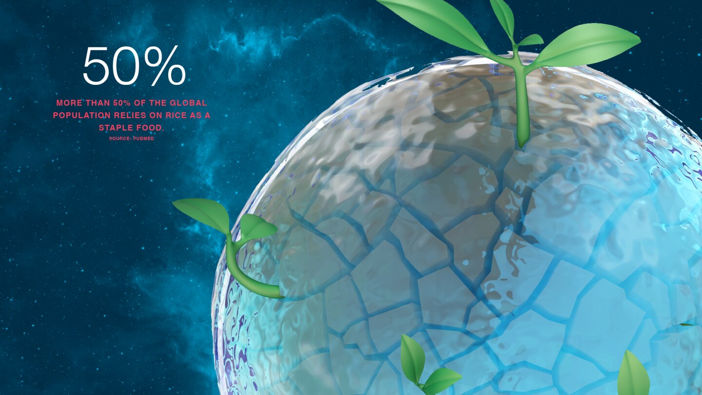 Globe made of cracked earth, covered in water with plants emerging