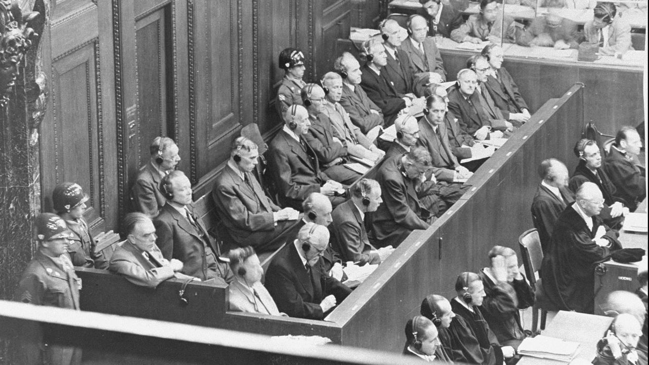The defendants dock on the first day of the I.G. Farben Trial. Source: United States Holocaust Memorial Museum, courtesy of National Archives and Records Administration, College Park