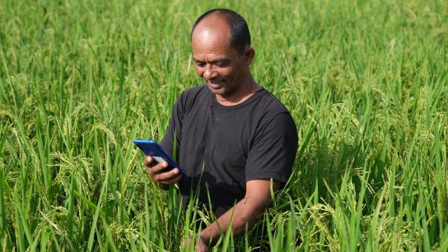 Farmer with tablet